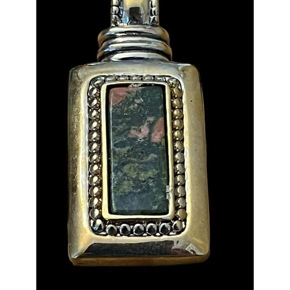Vtg ROMAN Co Brand Gold Tone Pendant Marbled Cabochon Rectangle Statement Vtg - Picture 2 of 6